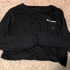 Black long sleeve champion kinda cropped.